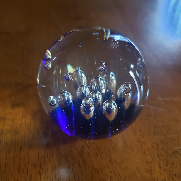 Vintage Colbalt Blue Art Glass Controlled Bubble Paperweight - Picture 1 of 5